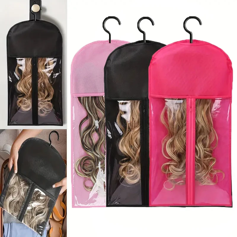 Storage Bags Hooks Transparent Dustproof Portable Design for Salon Home Use Holds Multiple Wigs Wall Mounted Tool Accessories