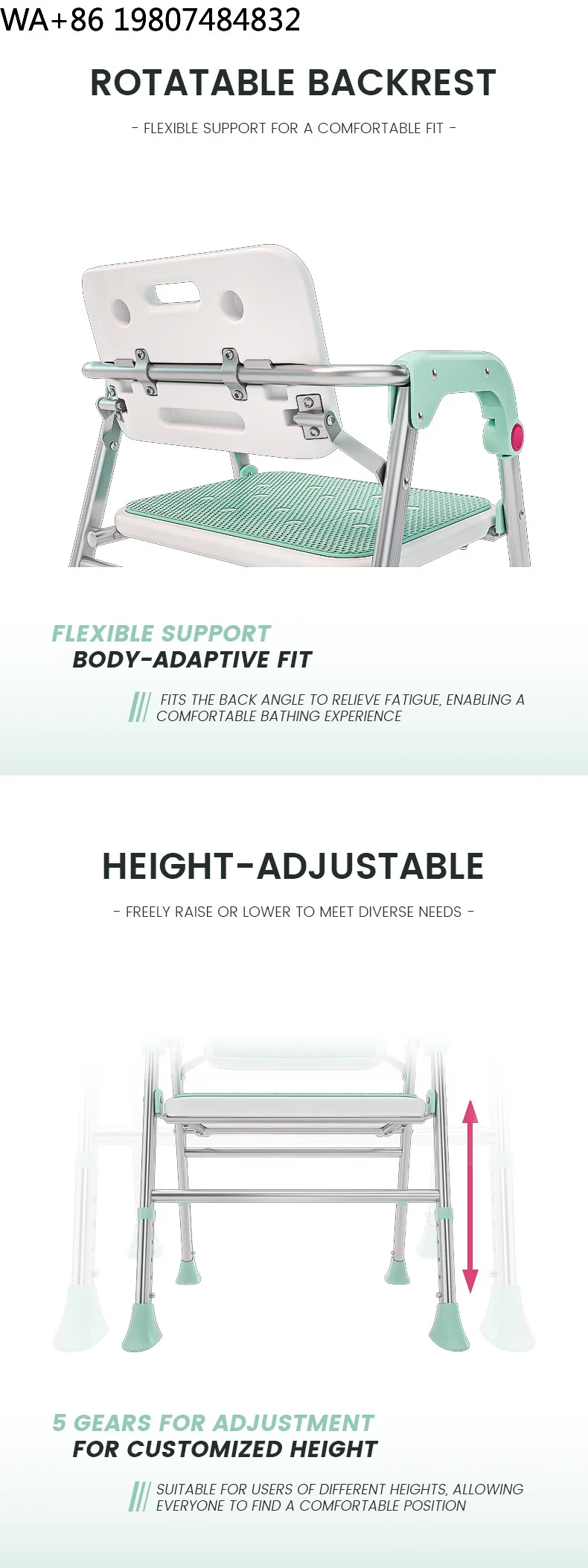 Foldable Aluminum Shower Bench Max 150kg Load Anti Slip Ergonomic Patented Design Bath Seat Safe Bathroom Support Stool