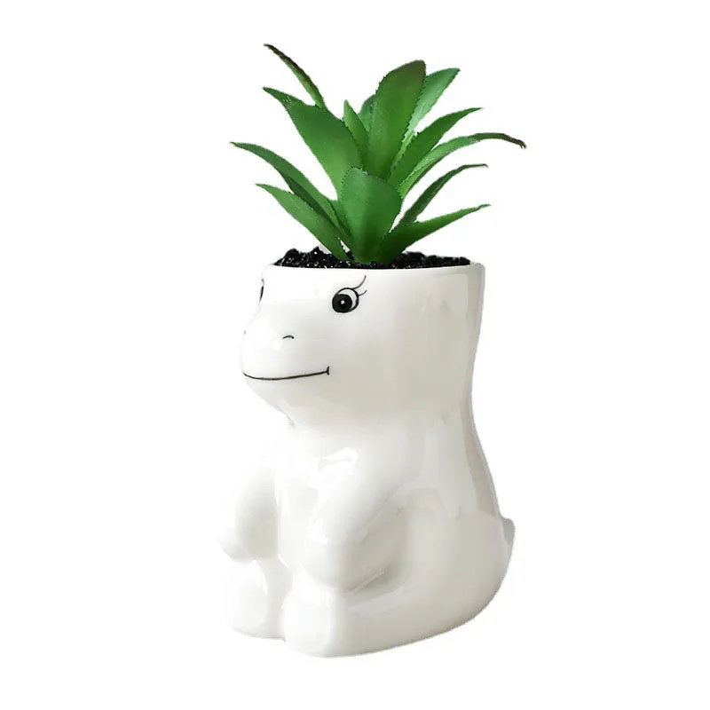 Cartoon Animal Dinosaur Ornament Home Office Desktop Decor Bonsai Planter Crafts White Porcelain Succulent Flowerpot Personality