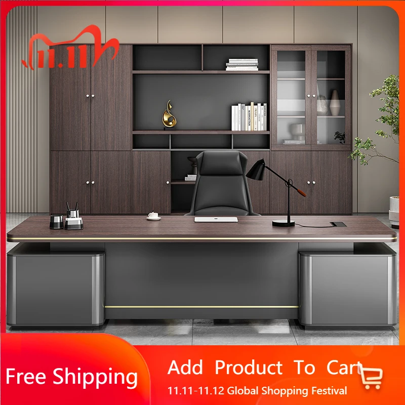 

Conference Minimalist Luxury Office Desk Black Cheap Modern Designer Long Straight Office Desk Storage Art Escritorio Furniture