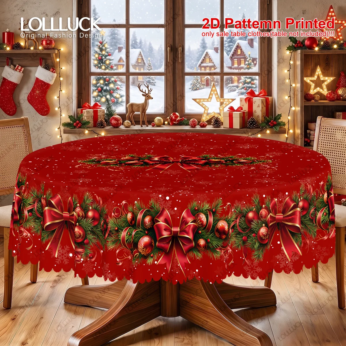1 piece, Merry Christmas theme, send a tablecloth, retro Christmas flower ribbon print design