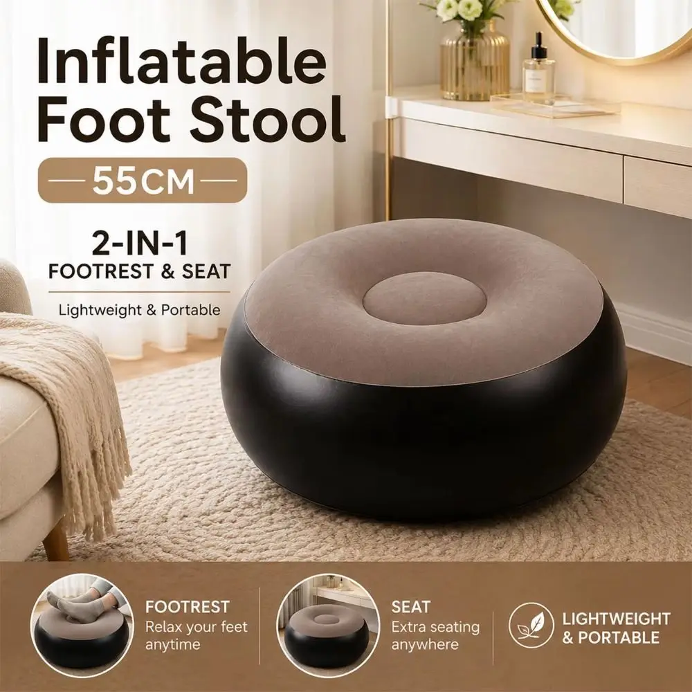 Air-tight MaterialLightweight Inflatable Foot Rest Ottoman Foldable Design Stable Support Footstool Air Pouf Flat Wide Surface