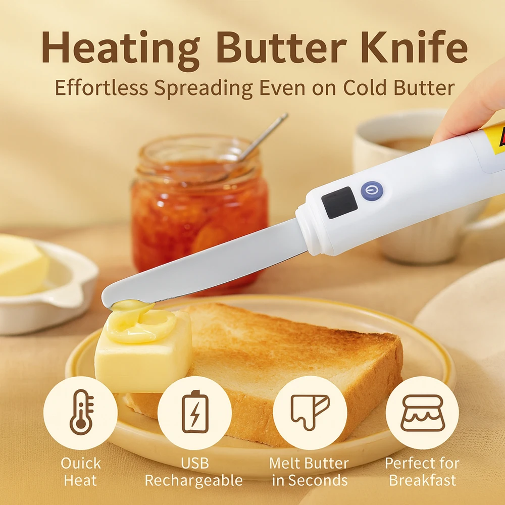 

Разбрасыватель масла с подогревом, перезаряжаемый через USB электрический нож для разбрасывания сыра и холодного масла