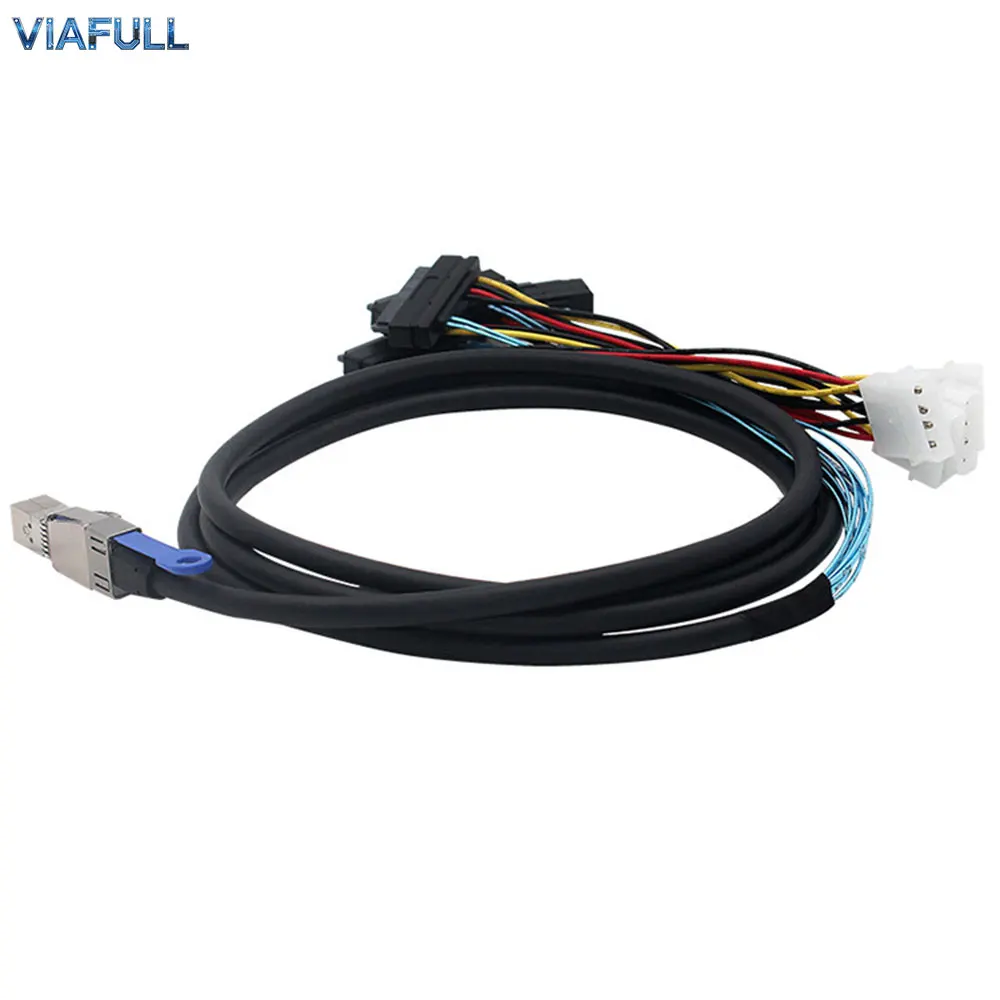 SFF-8644 to 4 Ports SFF-8482 + 4P Molex Cable, External SAS Fanout Adapter, Copper Hard Drive Data Extension Cord 0.5M-3M