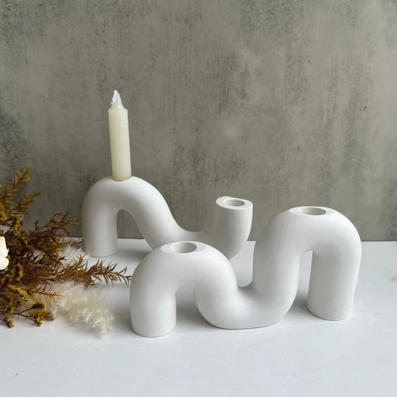 S-shaped Candle Holder Silicone Mold M-shaped Candlestick Bracket Gypsum Mold DIY Candlestick Making Resin Drip Mold Home Decor