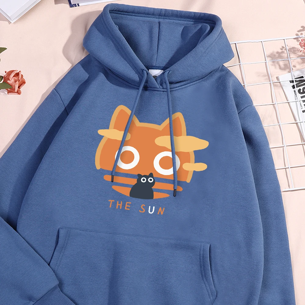 The Sun Orange Cat Fun Hoodies Men Women Japanese Harajuku Streetwear Fashion Loose Oversize Hoody Fleece Pullover Couple Hoodie