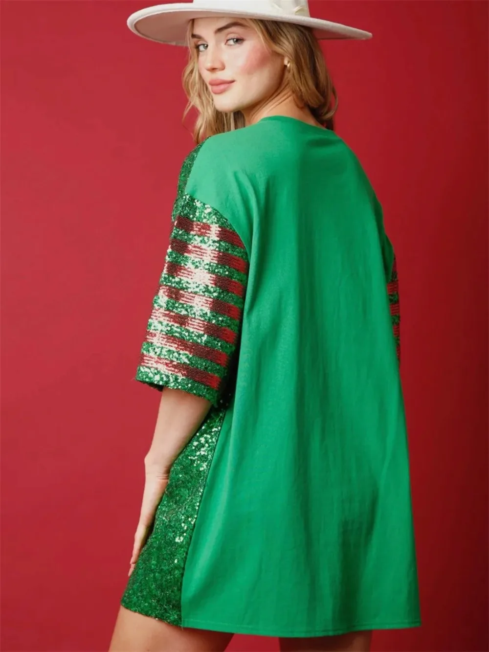 여성용 스팽글 롱 티셔츠 루즈 스포츠 드레스 오버사이즈 반팔 크루넥 티셔츠 패션 럭비 프린트 티 탑스 패션