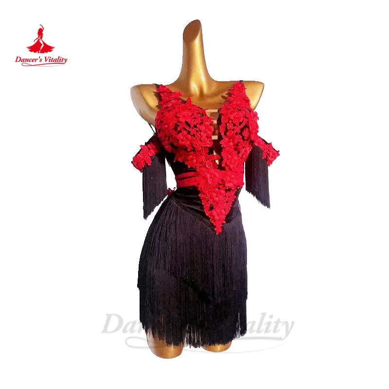 

Latin Dance Tassel Dresses for Women Rumba Chacha Tango Performance Professional Clothing Adult Child Latin Fringe Dresses