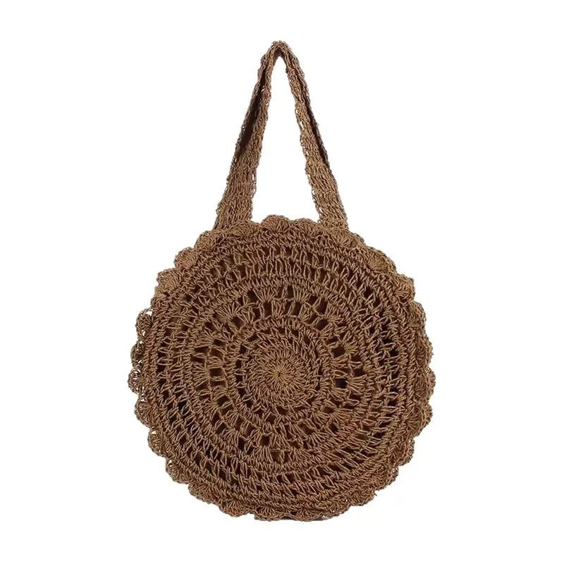 Hand-woven paper rope tote bag with floral pattern large capacity beach shoulder bag for women seaside vacation view 5