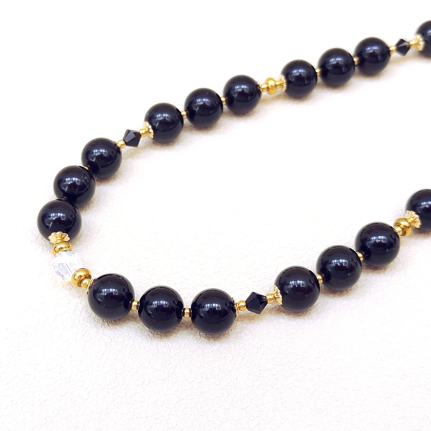 Lii Ji 8mm Rainbow Obsidian With Ctystal Staineless Steel 14K Gold Filled Necklace 45+3cm