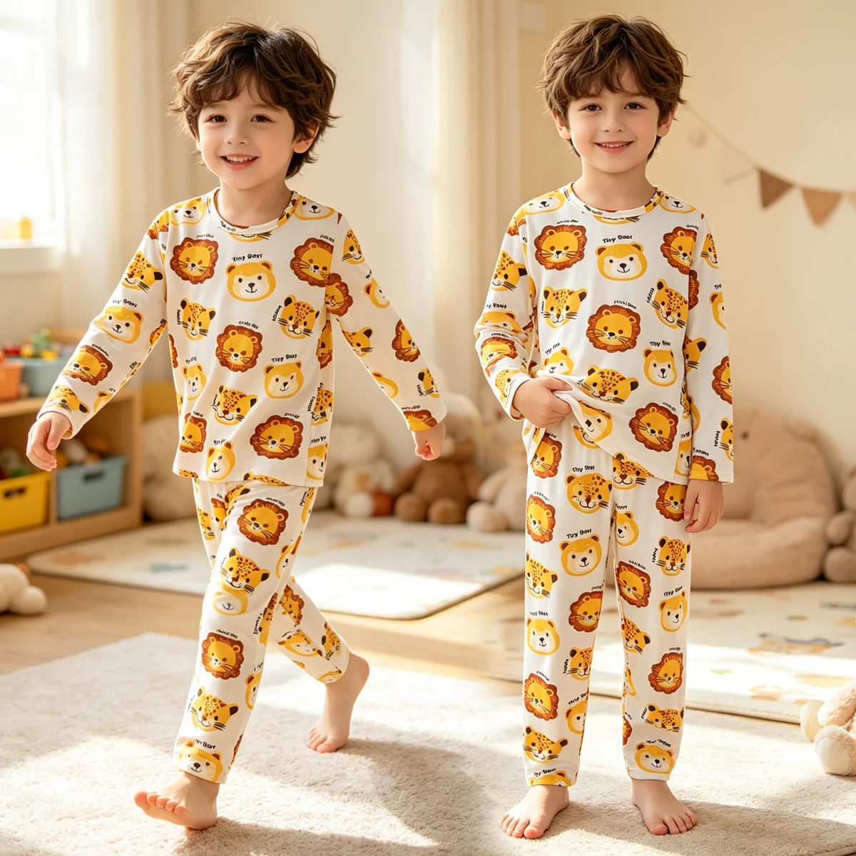 2-piece Set Of Children's Autumn And Winter Printed Cartoon Thermal Underwear Set For Boys And Girls Brushed Comfortable Home Se