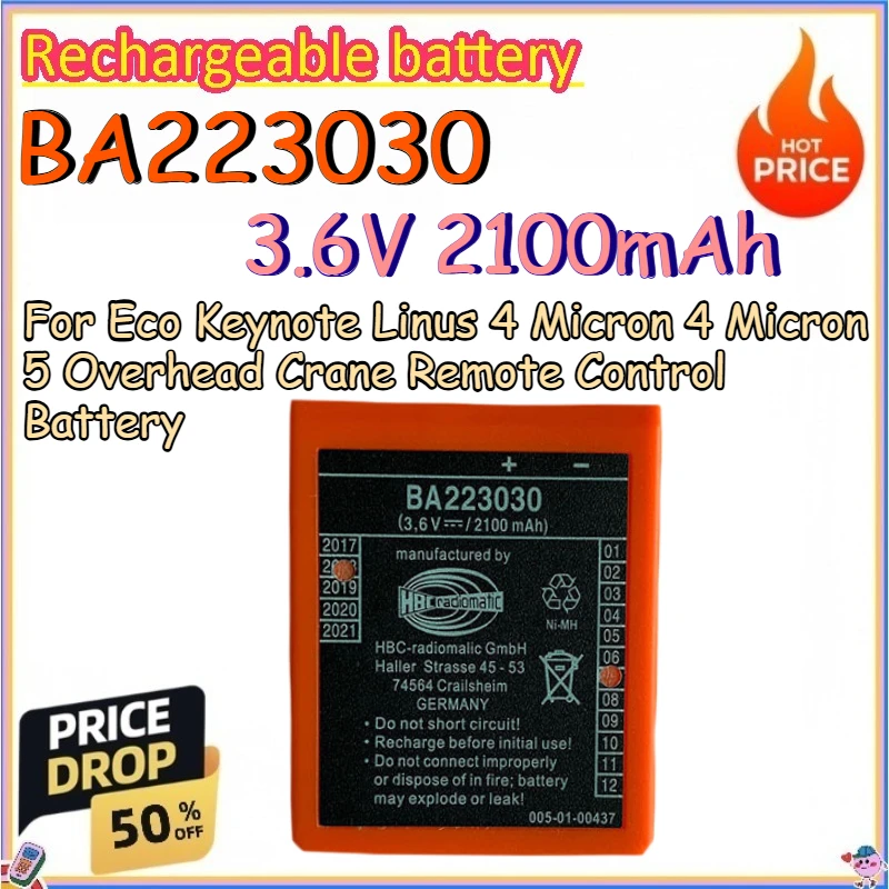 BA223030 3.6V 2100mAh Battery for Eco Keynote Linus 4 Micron 4 Micron 5 Overhead Crane Remote Control Battery