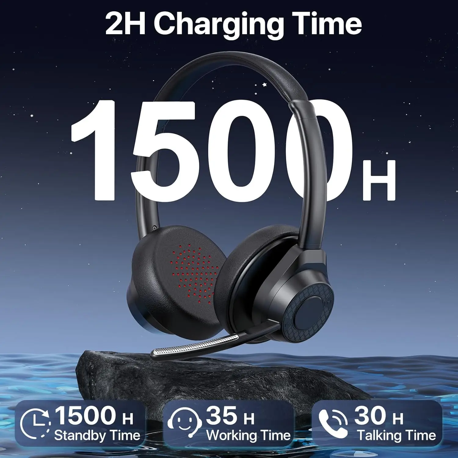Bluetooth-Headset, kabellose Bluetooth V5.4-Kopfhörer mit Mikrofon, kabelloses Multipoint Connect-Headset mit Geräuschunterdrückung und Mikrofon – Detail 23