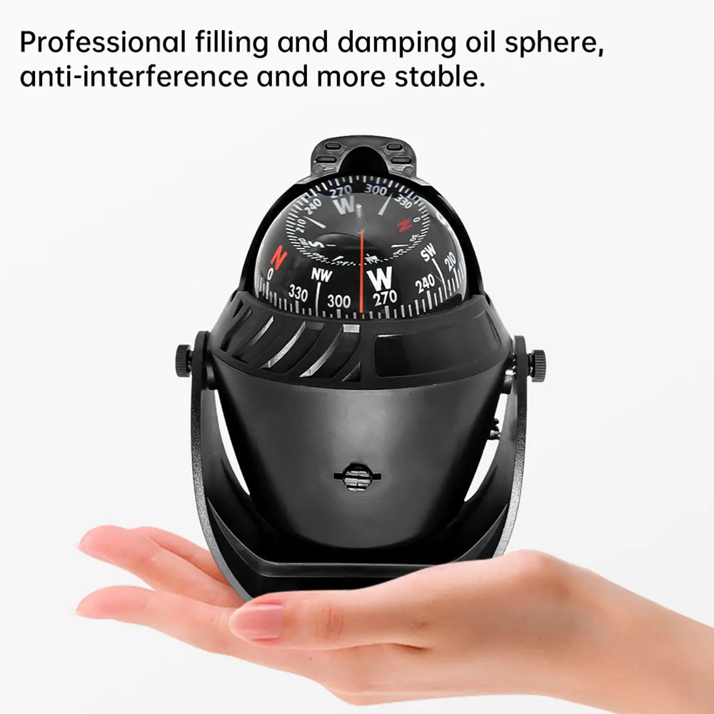 

HD Sea Marine Pivoting Compass Electronic Navigation Compass Camping Gear LED Light Compass Guide Ball for Boat Vehicle Car