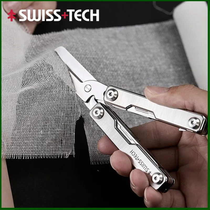 SWISS TECH Mini Multitool Rescue Survival Scissors 9 In 1 Outdoor EDC Keychain Multi Tools Window Breaker Seat Belt Cutter