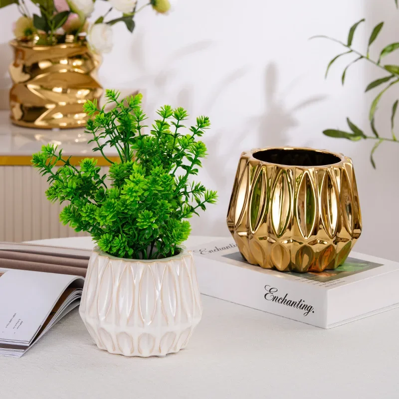 flower pot electroplated gold simple succulent pot creative household green plant potted plant New Year's desktop ornament