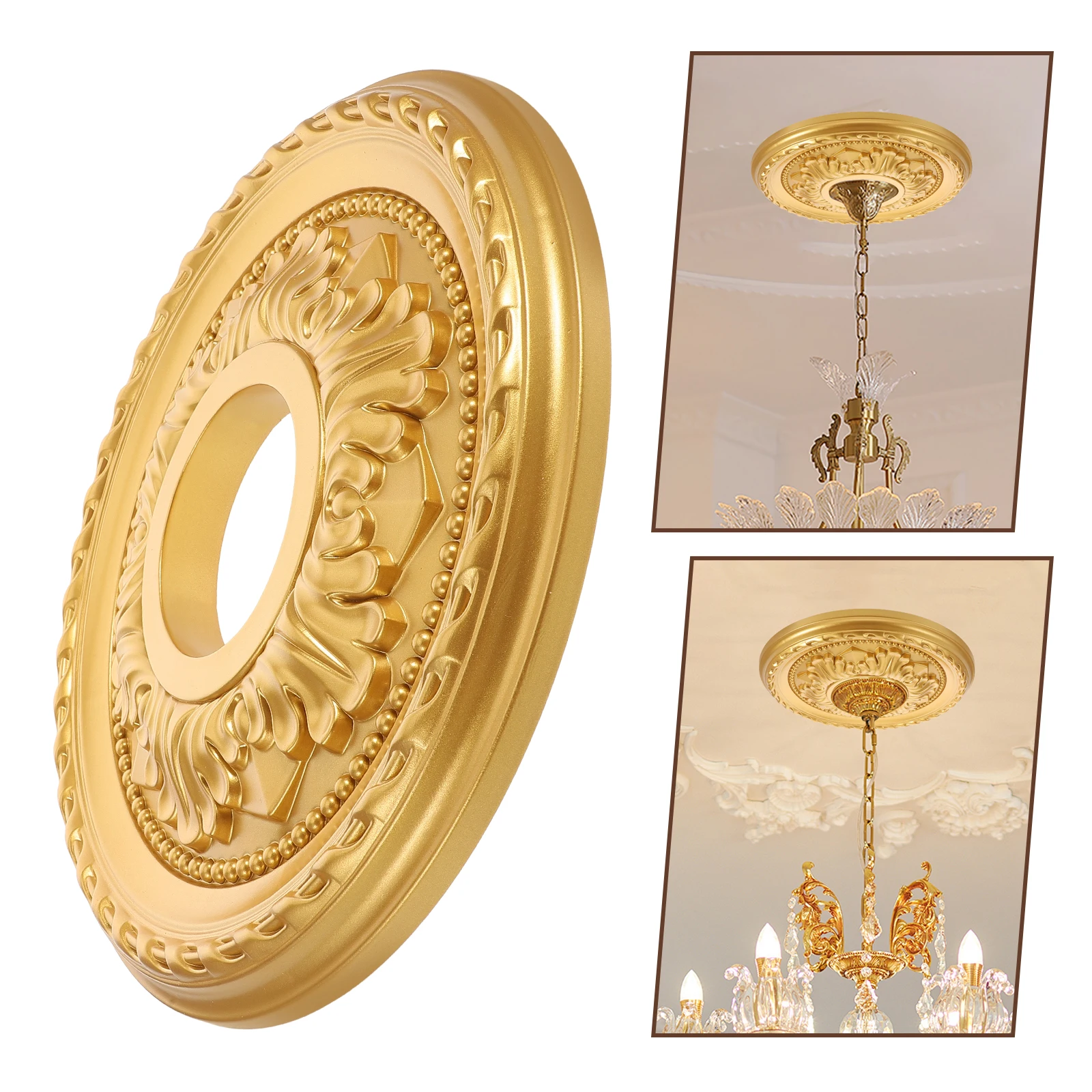 

Round Lamp Panel Fan Cover Decor Plastic Golden Finish PU Gypsum Easy Installation Bright Illumination Residential