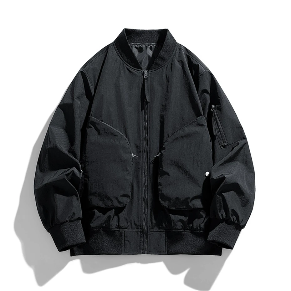 Jaquetas bomber de beisebol masculinas, casaco preto carga, jaquetas soltas casuais, outerwear masculino, moda, primavera, outono