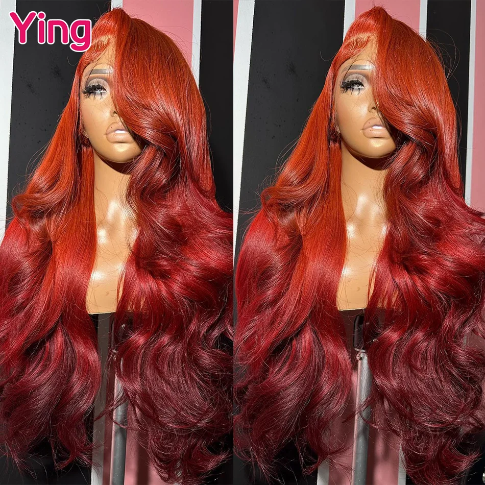 Orange Red Omber 180% Body Wave 13x4 13x6 Lace Frontal Human Hair Wig PrePlucked Brazilian Remy Ready Go Wigs For Black Women