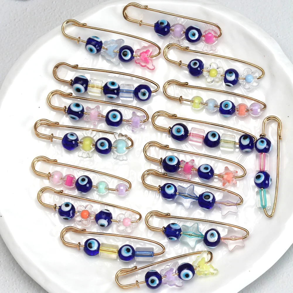 EVIL EYE Soft Clay Acrylic Glass Beaded Brooch Pin Handmade Blue Turkish Evil Eye Bag Pin for Women Girls Men Fashion Jewelry