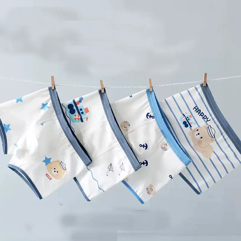 4 Piece Underwear Boys Cartoon Dinosaur Print Panties Cotton Children's Lovely Animal Boxers Teenage Soft Underpants 2-14 Years