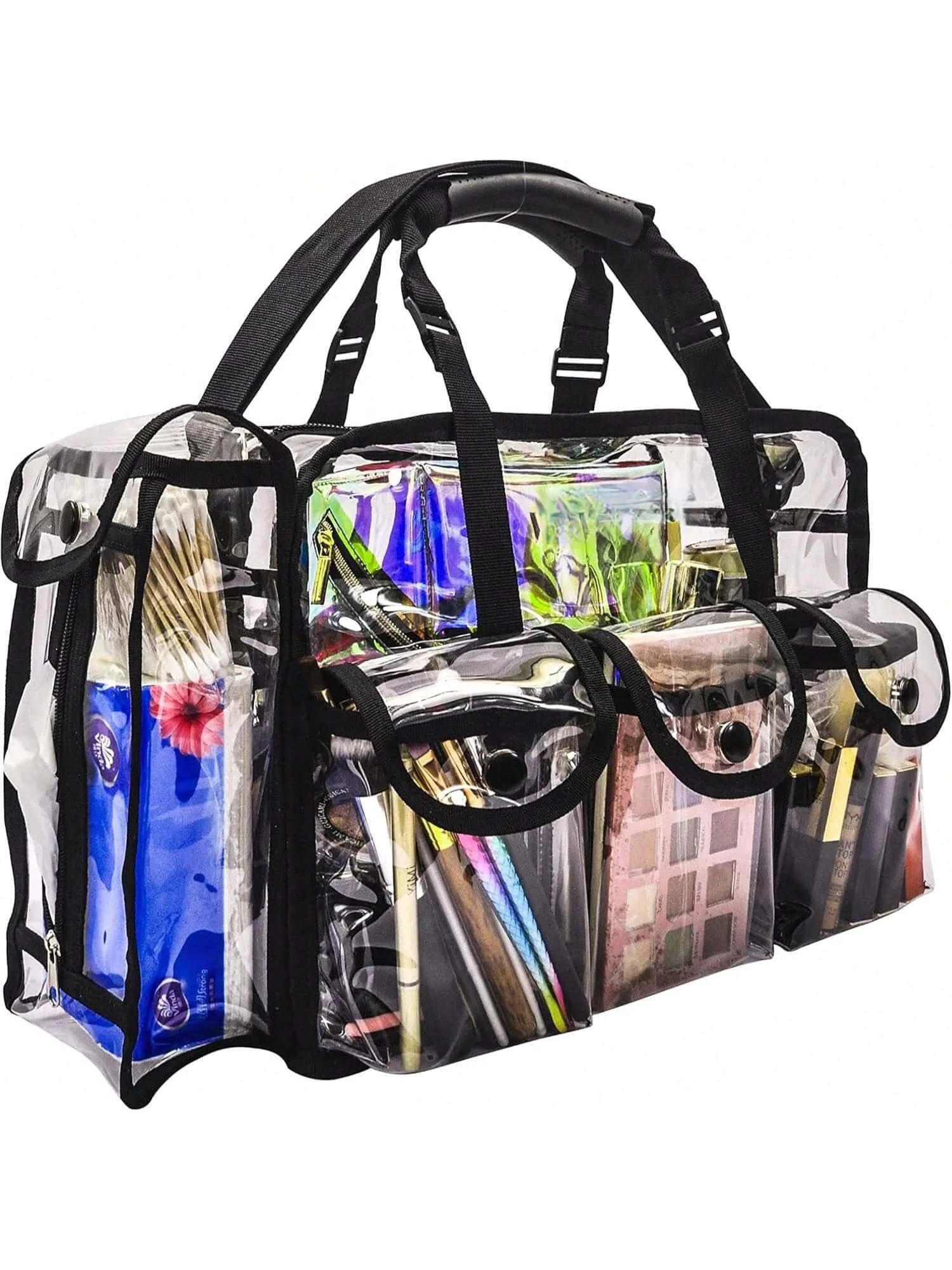1 PCS Professional Clear PVC Makeup Kits Organizer Make Up Set Bag MUA Carry All Artist Transparent Vinyl Travel Cosmetic Bag With 6 External Pockets