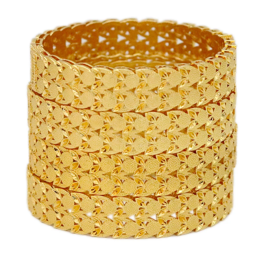 1Pcs Vintage 24K Gold Plated Openwork Bangle, Indian Dubai Style Wedding Bracelet for Women, Bridal Gift