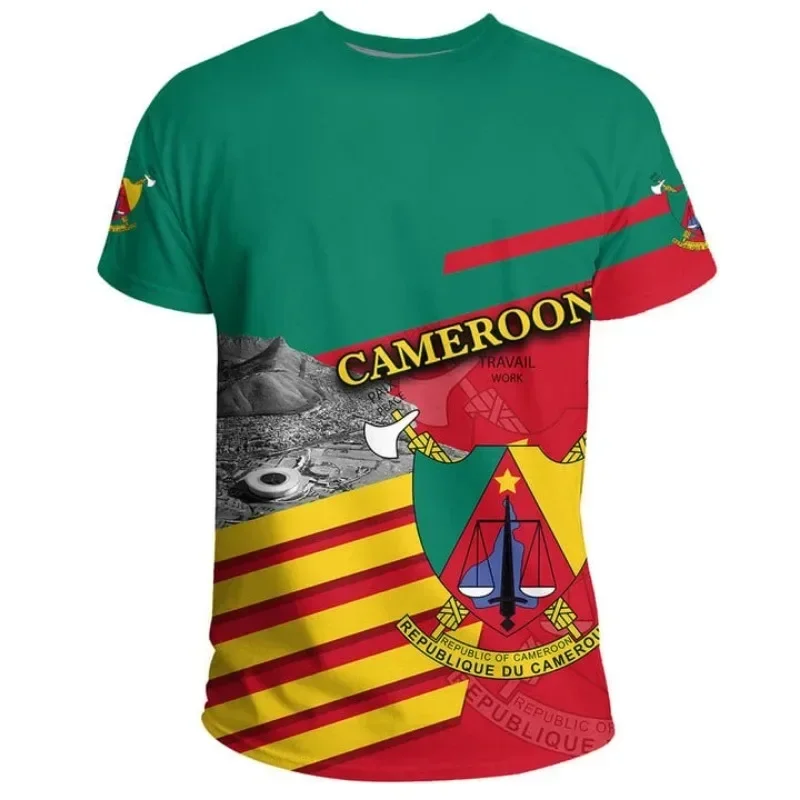 African Cameroon flag map 3D printed T-shirt, men\'s clothing national emblem lion graphic sports jersey top