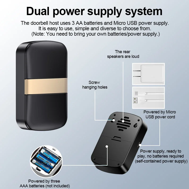 ไร้สายสมาร์ท Doorbell Home ยินดีต้อนรับประตู Bell 300 M/984 ฟุต 60 เพลงไม่จําเป็นต้องใช้ซ็อกเก็ต Wireless Doorbell ประเภทแบตเตอรี่