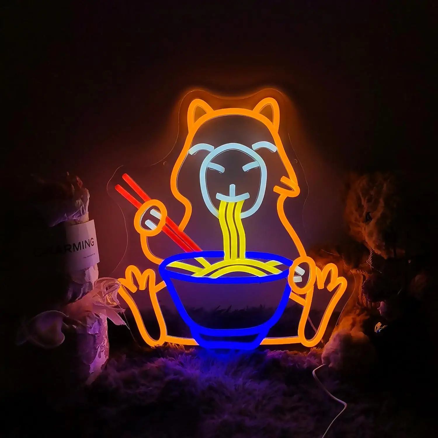 

Capybara Ramen Noodles Neon Sign Cute LED Wall Light for Kitchen Restaurant Anime Room Bar Gaming Room Japanese Decor Wall Light