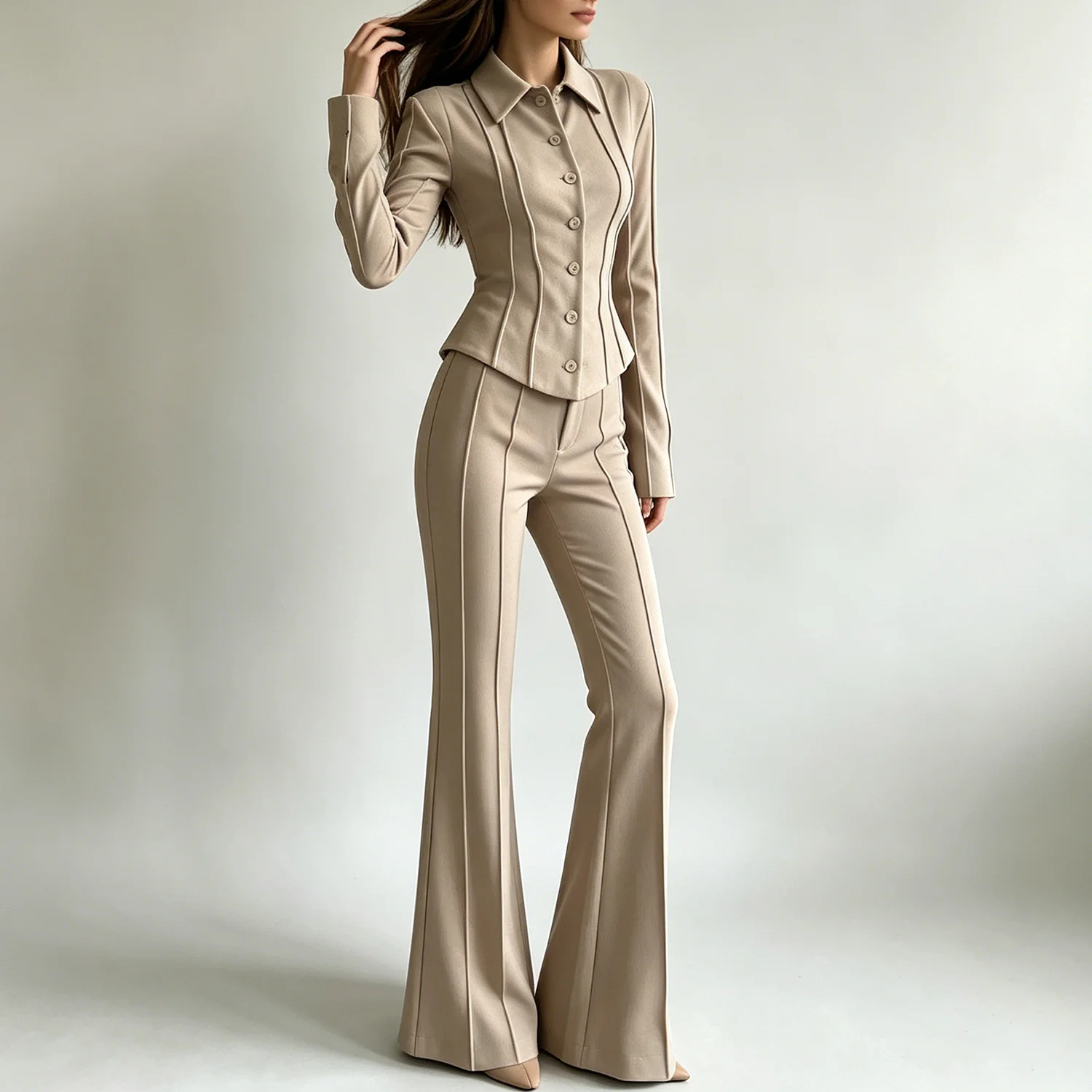 LIMO 2026 Spring/Summer New Lapel Single-breasted Waist-cinched Blazer & Solid Color Flared Pants Two-piece Set view 6