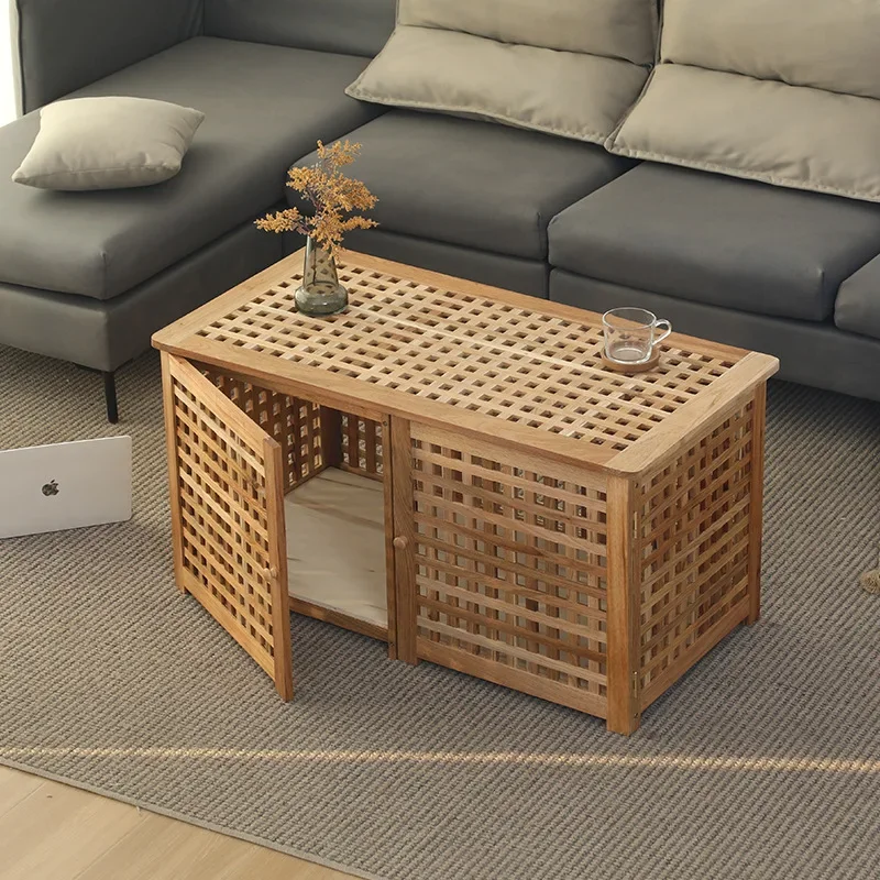 

Solid wood coffee table living room, modern and minimalist household, wooden coffee table, double door, rectangular