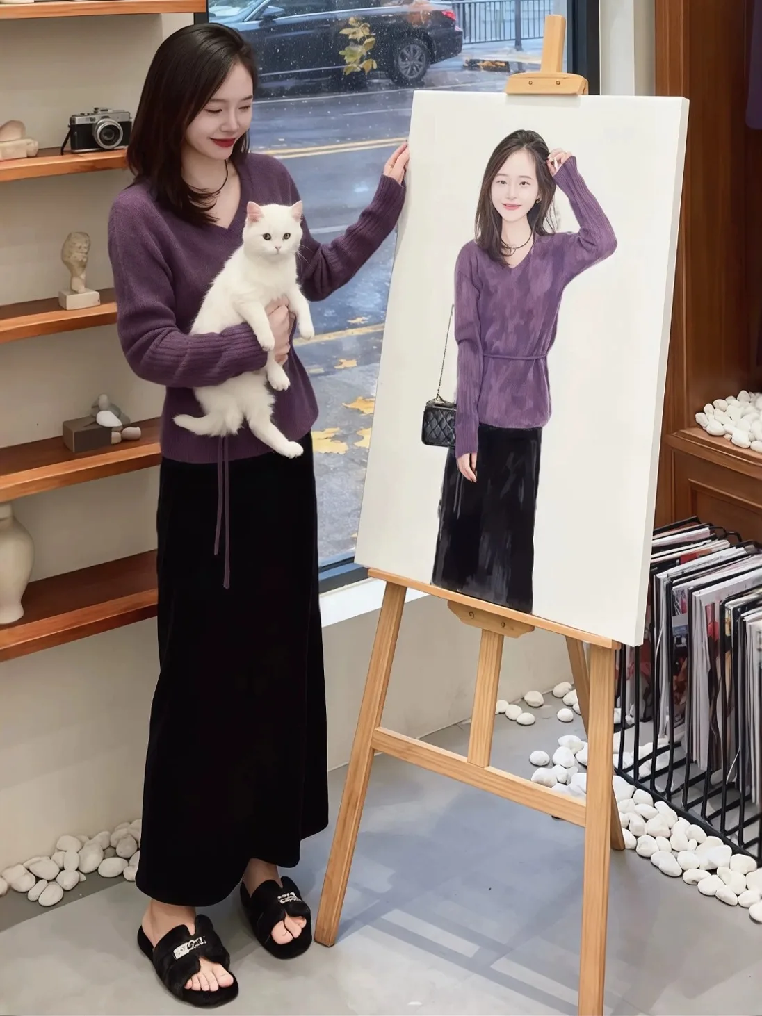 

Spring Purple Knitted Top And Skirt Set plus Size Women's Faion Ele Agel Beautiful Ensemble Korean Sle Loose Fit