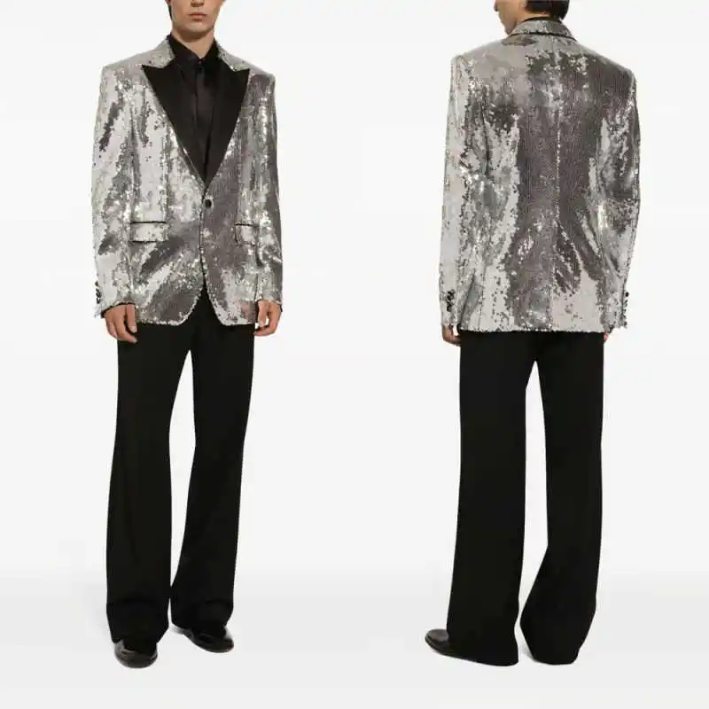 

Fashionable Sequin Men's Suit 2 Pieces Blazer Pant Single-Breasted Tuxedo New Style Casual Suit Bright Sparkling Tailored