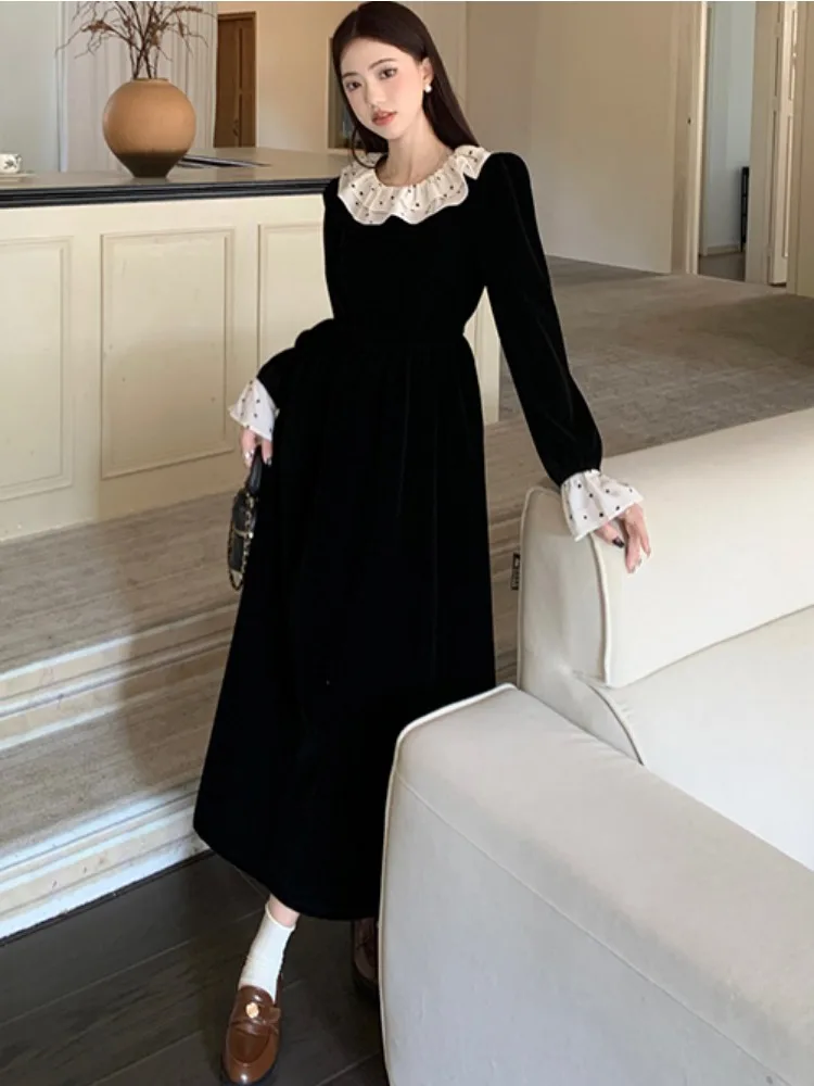 Dresses Women French Hepburn Style Temperament Ruffled All-match Fashion Chic Advanced Elegant High Waist Tender Aesthetic Daily