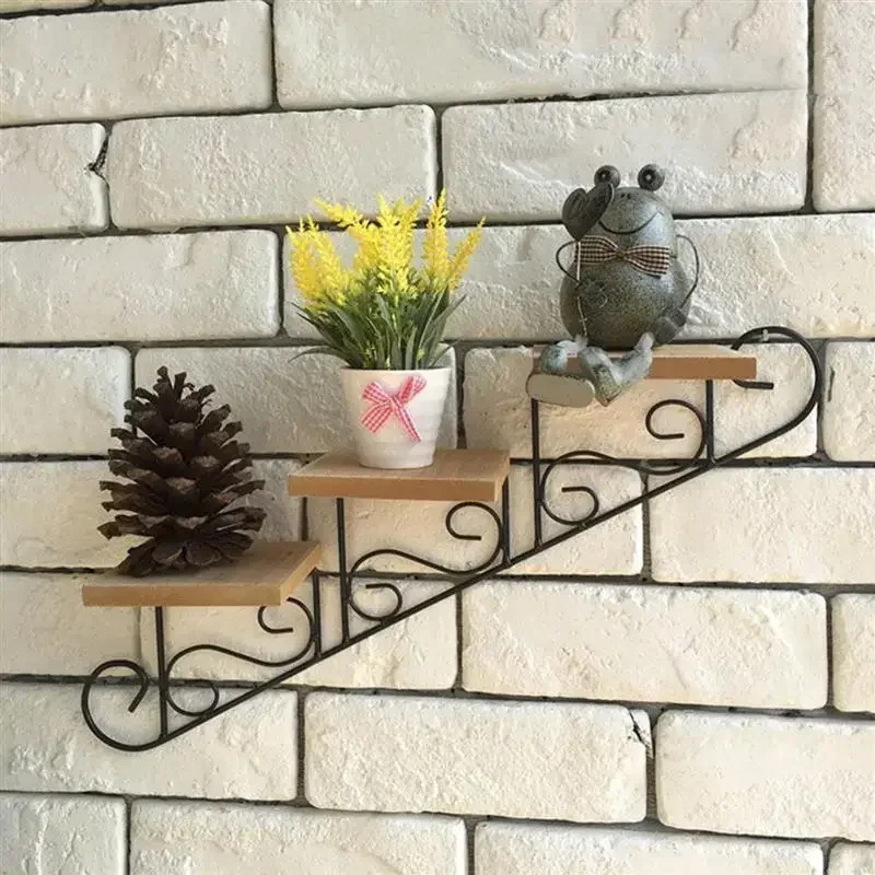 Retro Staircase Decorative Frame Wall Plant Flower Pot Tray Garden Decoracion Wall Hanging Flower Shelf Mount Home Accessories