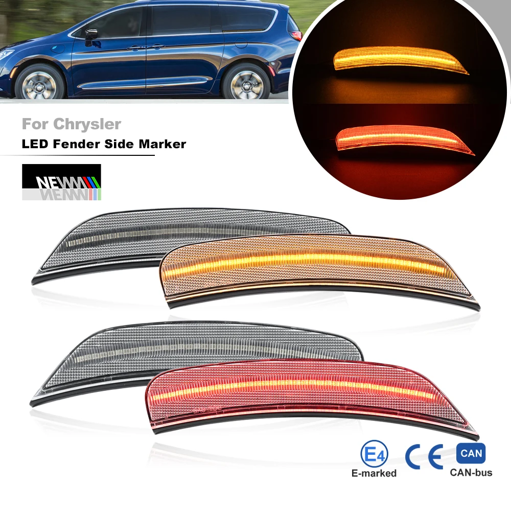 

4x For Chrylser Pacifica 2017-2023 Voyager Minivans 2020-2022 Front Amber Rear Red Led Bumper Side Marker Light Turn Signal Lamp