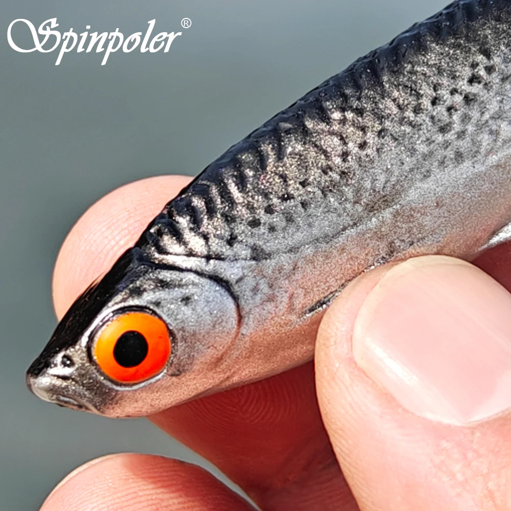 Spinpoler N.B. Isca Artificial Artesanal Shad de PVC com Escamas Realistas, Isca de Pesca Afundante com Cauda de Remo para Água Doce e Salgada