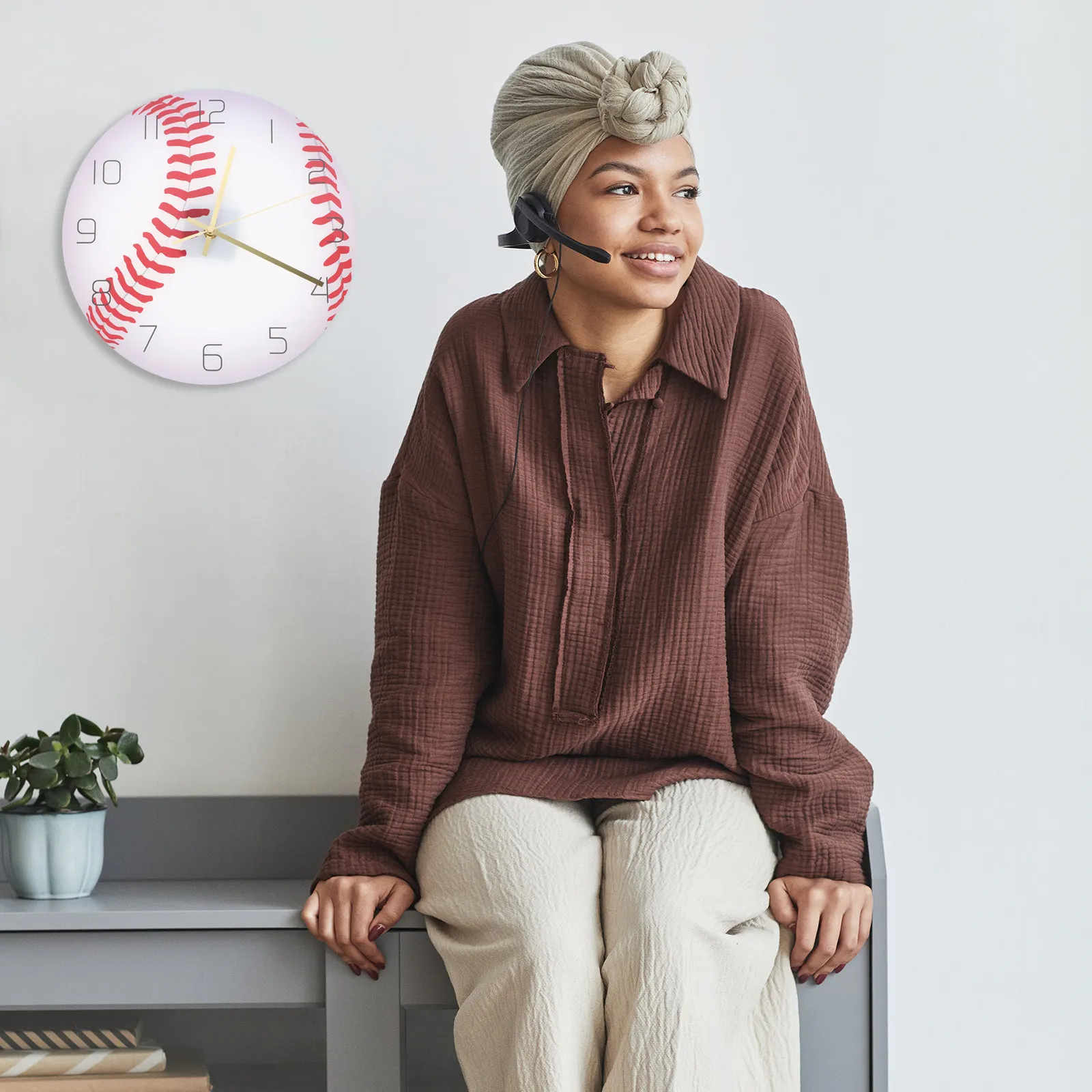 Baseball Design Wall Clock Acrylic Silent Mute Movement Large Arabic Numerals Easy Install Stable Decor for Bedroom Living Room