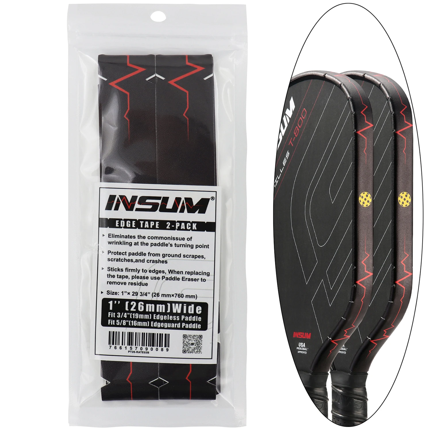 واقي حافة رأس المجداف - شريط حماية مجداف كرة المخلل - شريط رصاص كرة المخلل - لا تجاعيد - لون أسود - 2 وحدات من الملحقات