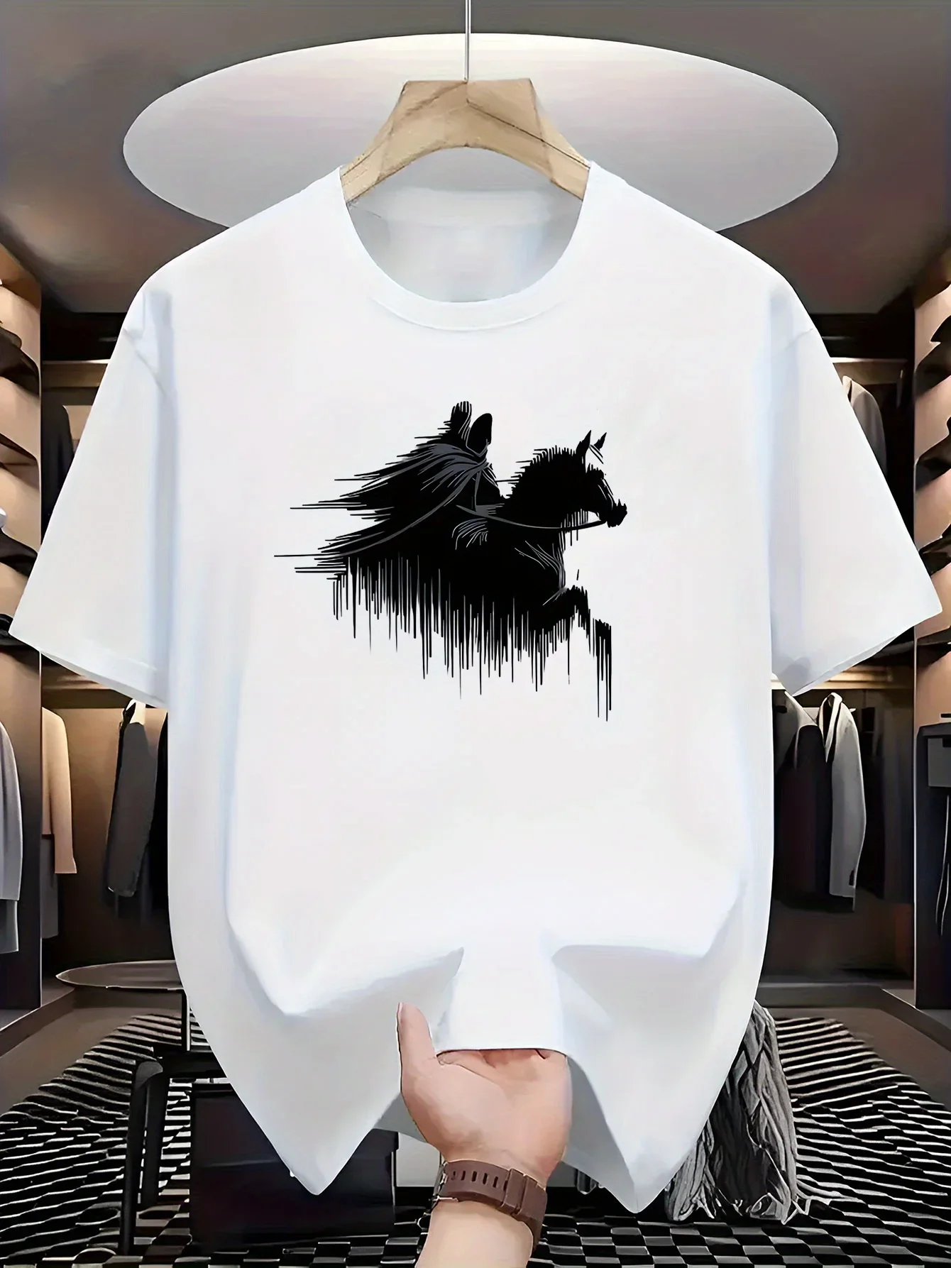 

Rider on Horse Graphic Print Men Cotton T-Shirt Basic O-Neck Casual