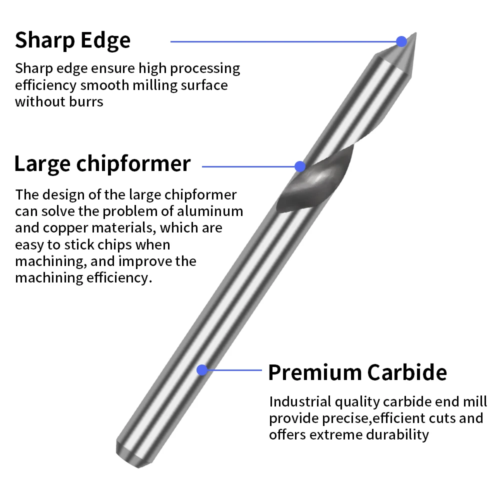 2PCS D3.175x60°x0.1 Tungsten Carbide Tapered Single Edge Spiral Tip Cutter Wood working CNC 3D Carving Bits Milling Cut