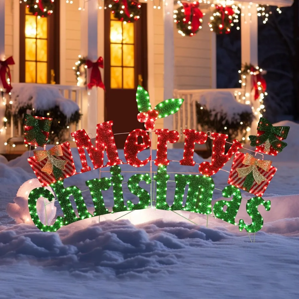 

6FT Lighted Outdoor Christmas Decorations, Holiday Merry Christmas Sign with 456 LED Lights, 5-Meter Power Cord