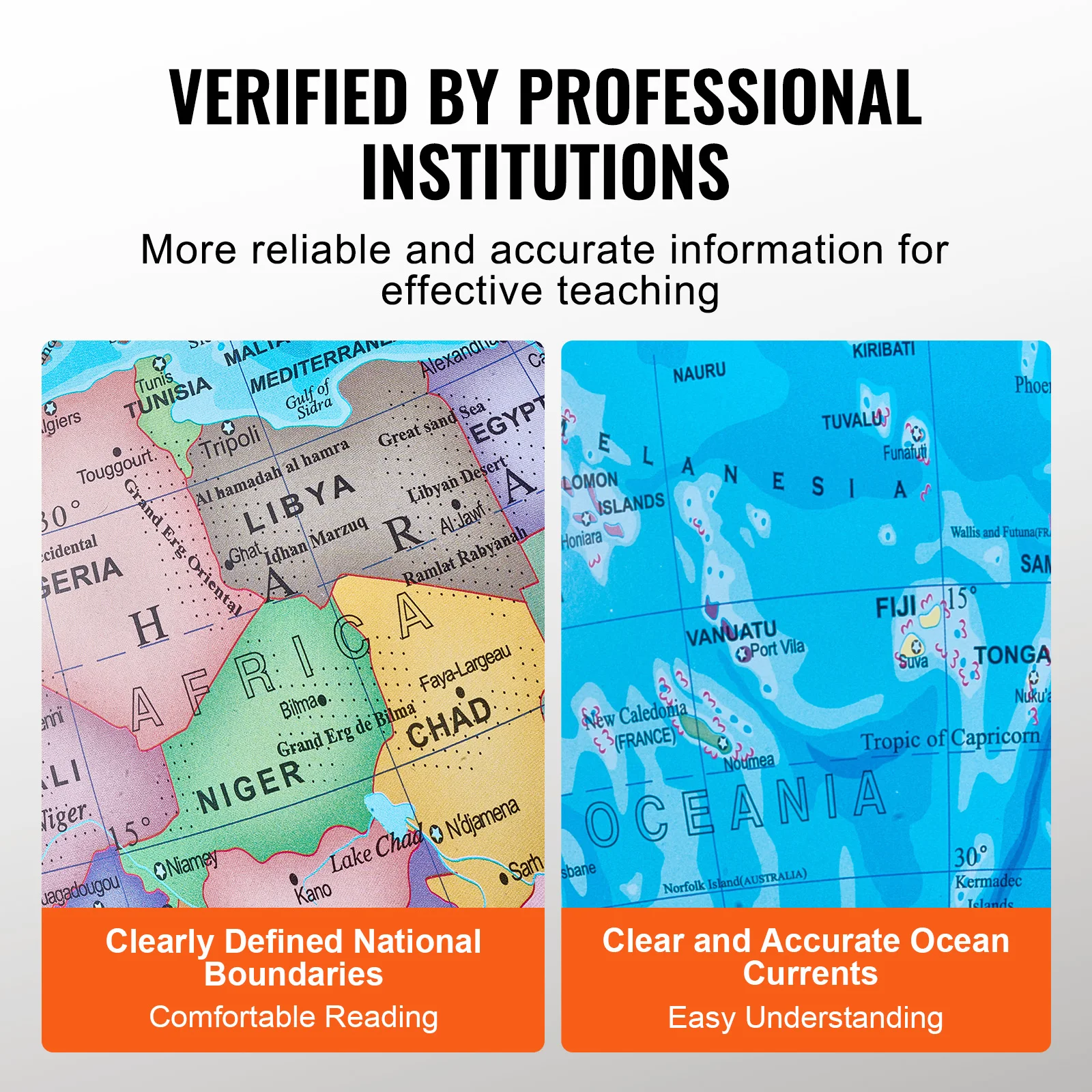 كرة أرضية دوارة من SucceBuy مع حامل 13 بوصة/330.2 مم منطقة زمنية دقيقة مادة ABS 720 ° الغزل لتعليم الجغرافيا للأطفال #6