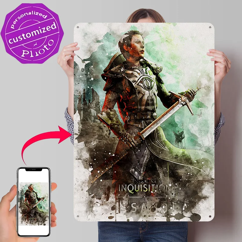 Poster mural en métal texturé 3D personnalisé Dragon Age Inquisition, plaque décorative vintage pour salon