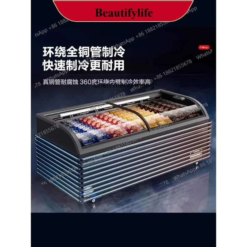 

E132 Горизонтальный плоский островной шкаф Комбинация замороженных и охлажденных большой емкости Морозильная камера для супермаркетов без мороза