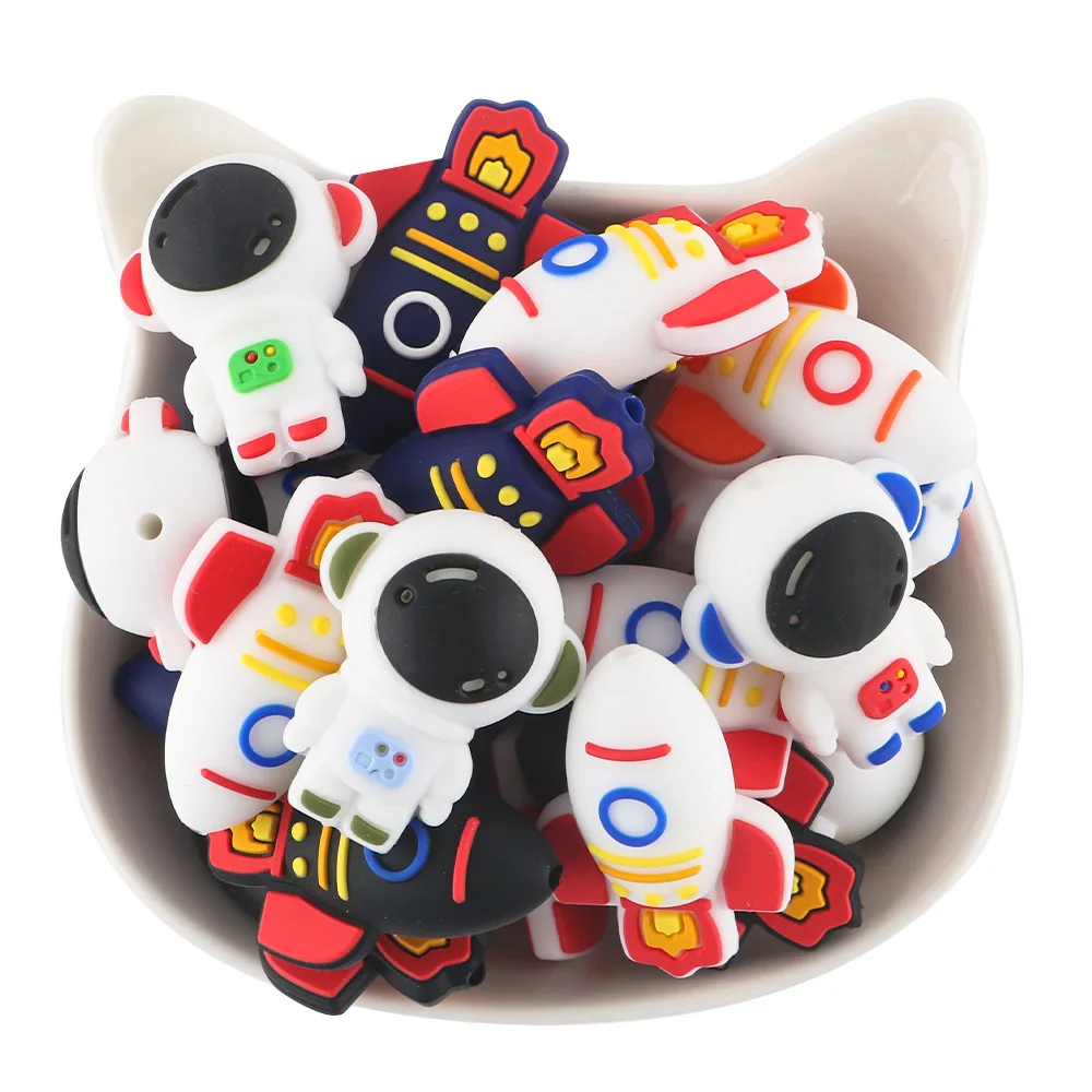 5pcs 3D Silicone Bead Stereoscopic Rocket Astronaut For Making DIY Keychain Backpack pendant Bracelet