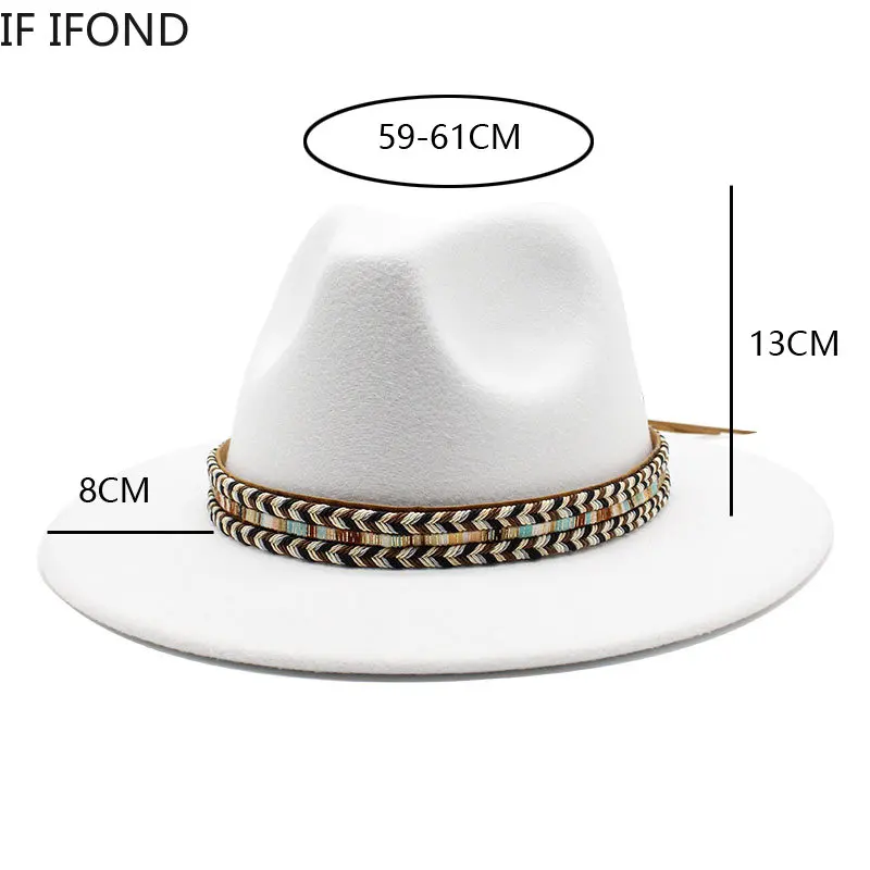 Winter Felt Fedora Hat For Women 59-61CM Big Size Trilby Jazz Hats Fascinators Wedding Church Party Cap chapeau femme