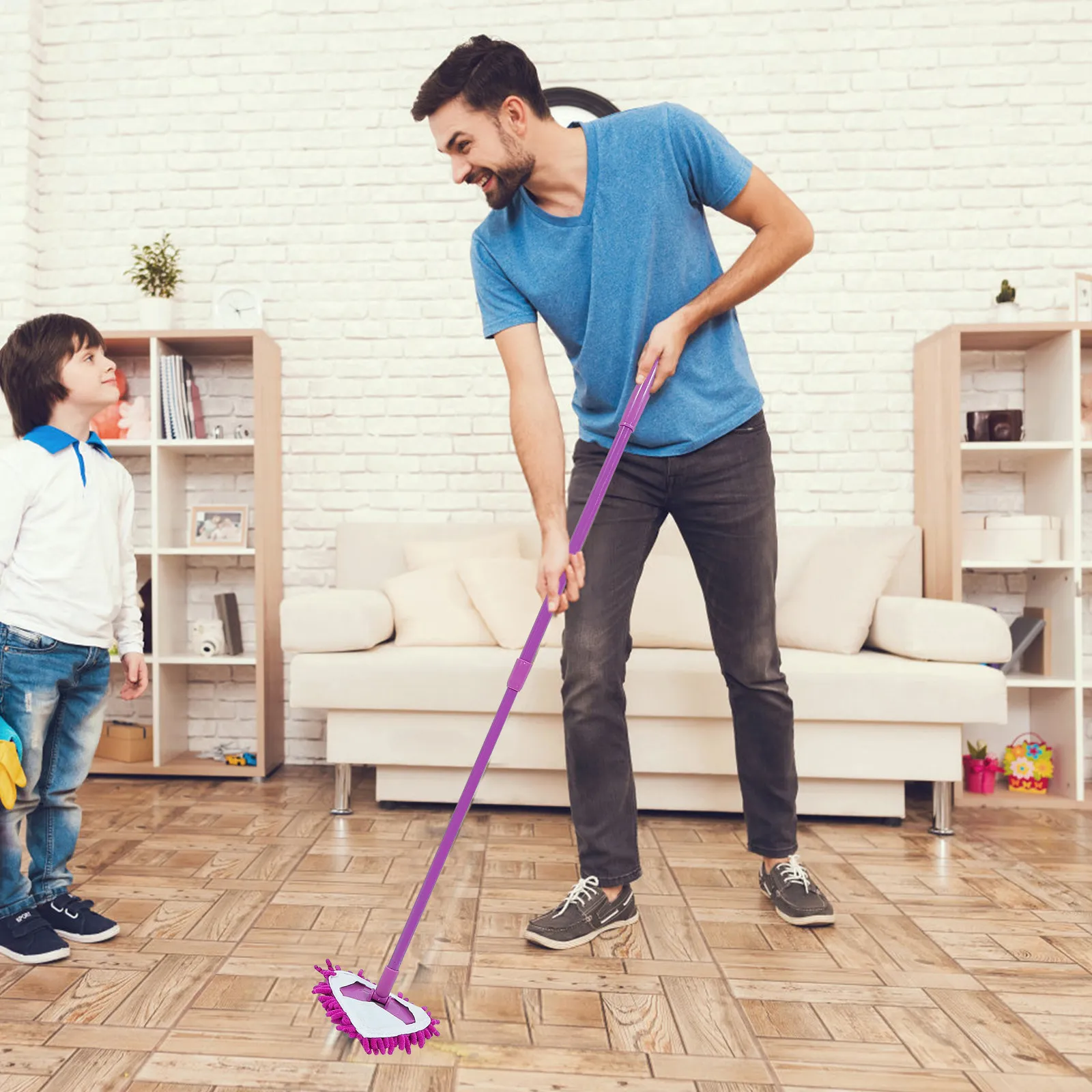 Triangular Cleaning Mop Retractable Telescopic Rod Soft Chenille Head for Home Floor Glass Window Bath Toilet Cleaning