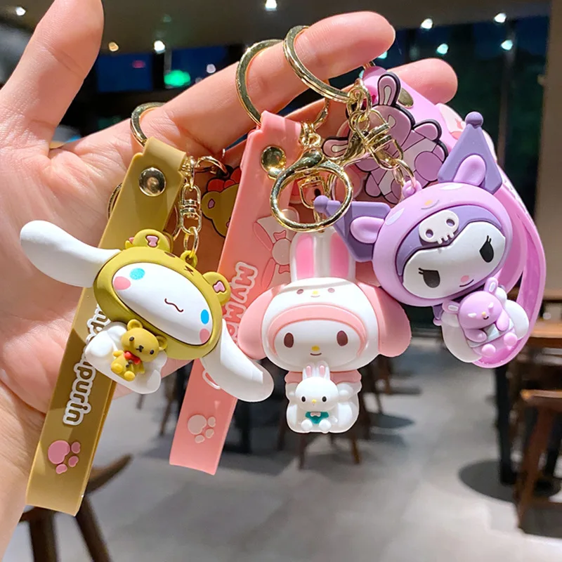 Sanrio Kawaii Kuromi Keychain Doll Key Chain Cartoon Anime Cinnamoroll My Melody Backpack Pendant Car Keyring Accessories